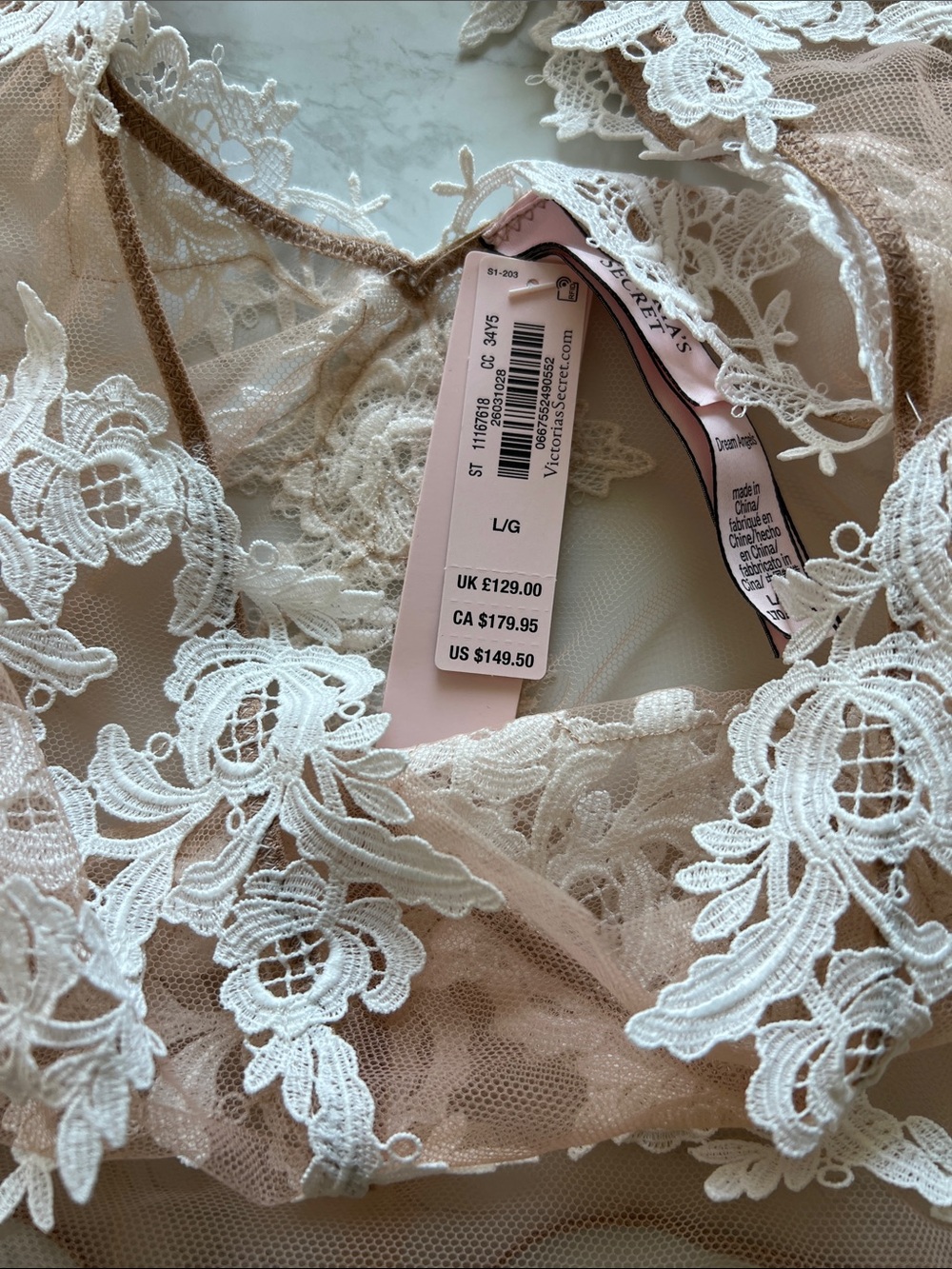 Victoria's Secret Nude Bodysuit with White Floral Lace - Picture 2 of 5
